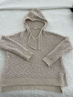 Popcorn Knit Hooded Sweater Boxy Chunky Boho Earthy Coastal Clean Girl Normcore
